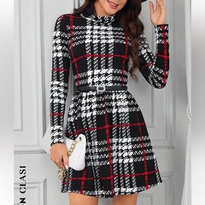 Plaid Mock Neck Dress